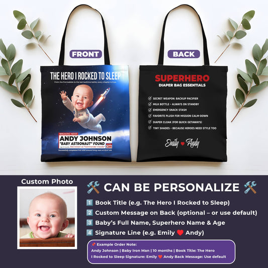 Personalized Baby Astronaut Tote Bag – Custom Name & Photo Diaper Gift