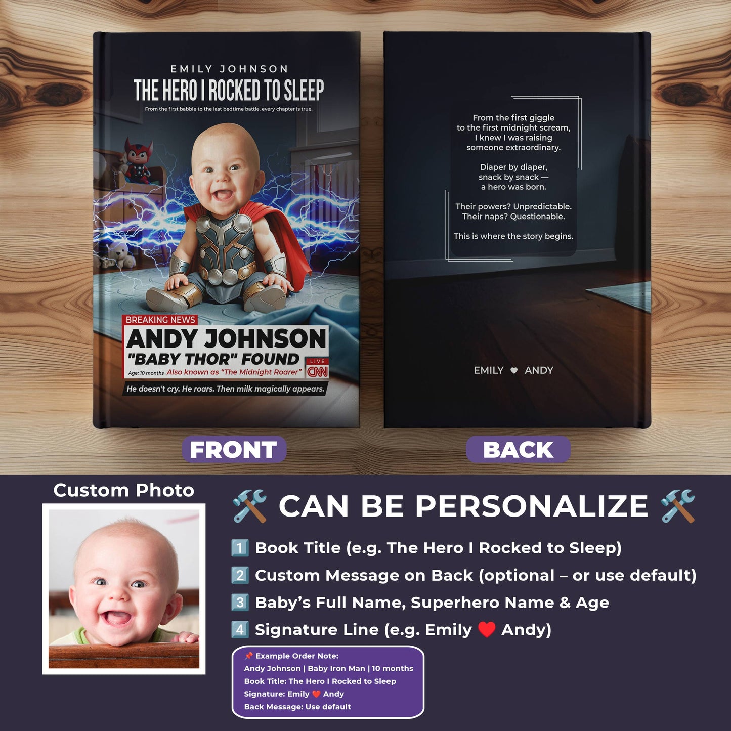 Personalized Baby Thor Notebook – Custom Superhero Baby Journal with Photo & Name