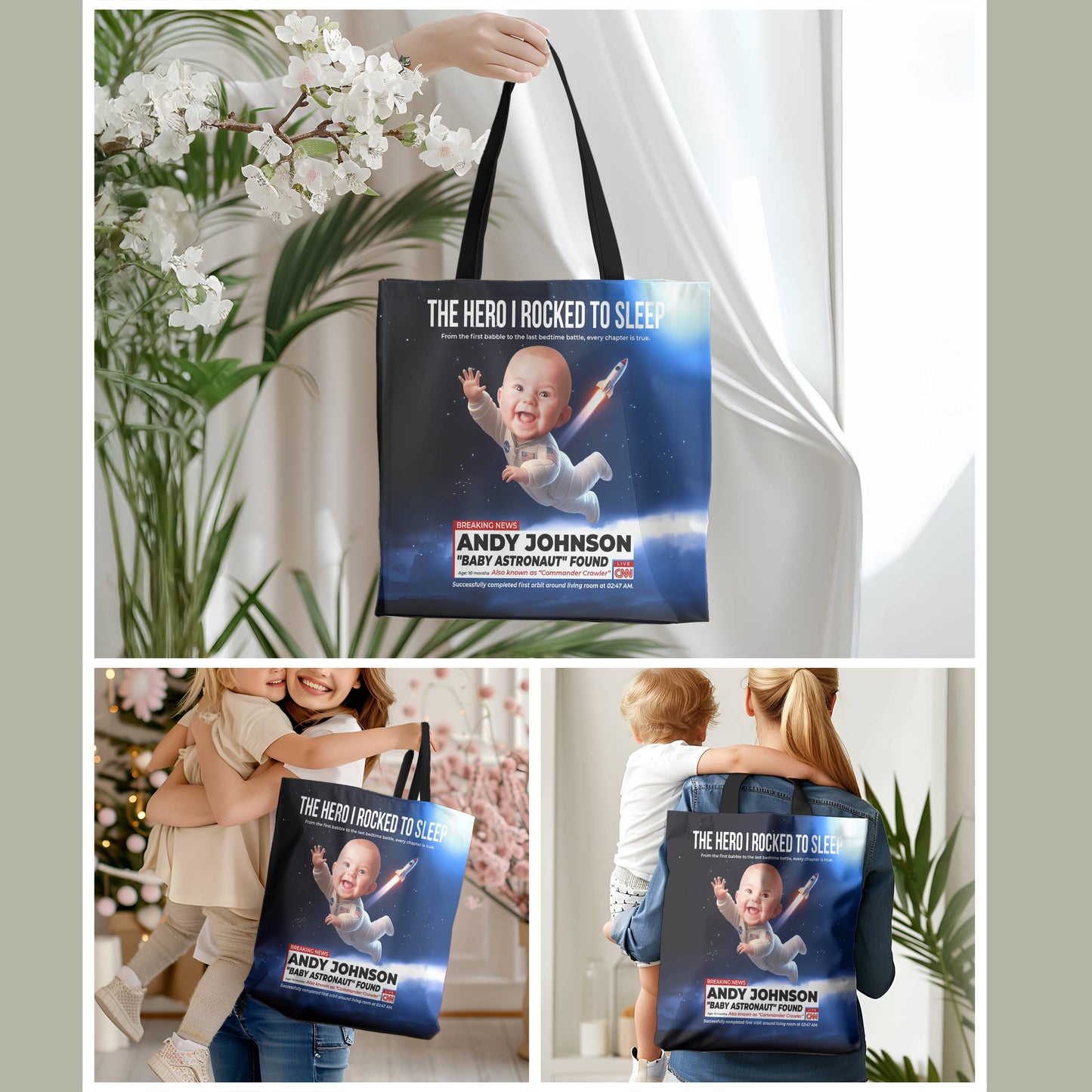 Personalized Baby Astronaut Tote Bag – Custom Name & Photo Diaper Gift