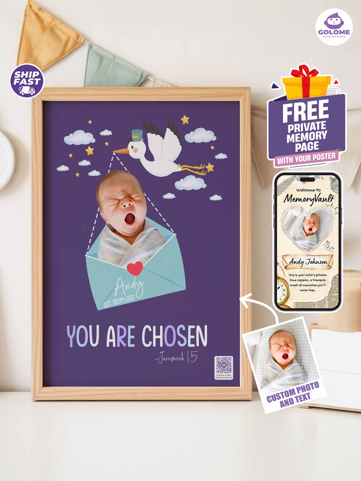 Personalized Baby Poster – “You Are Chosen” Christian Nursery Wall Art with Custom Photo