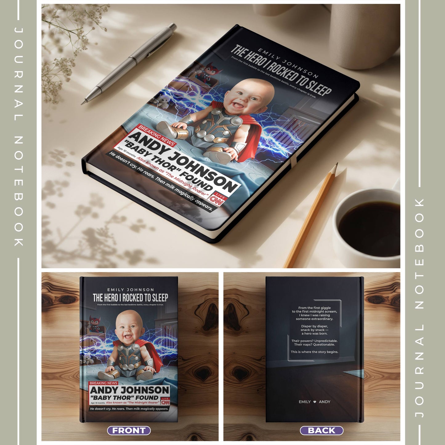 Personalized Baby Thor Notebook – Custom Superhero Baby Journal with Photo & Name