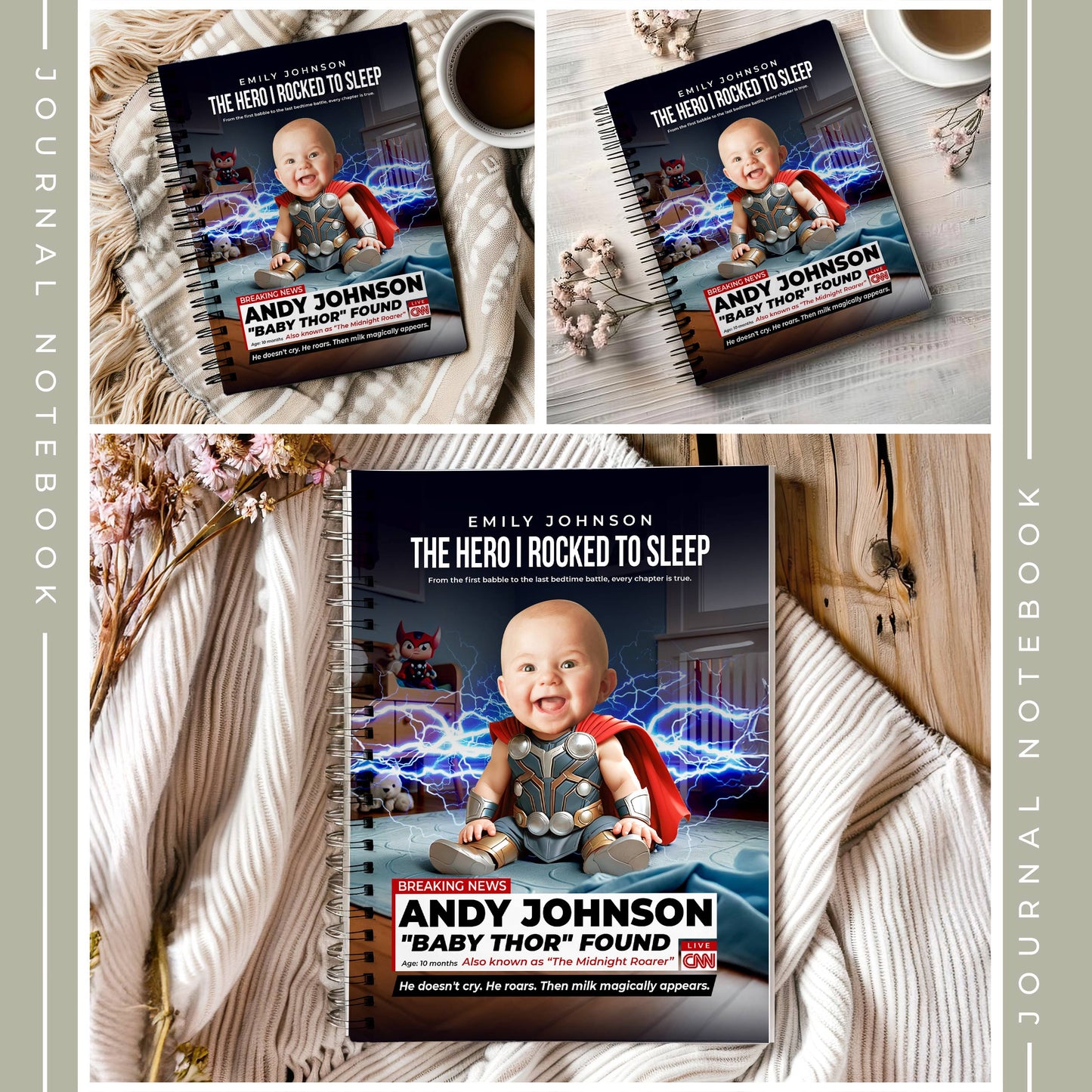 Personalized Baby Thor Notebook – Custom Superhero Baby Journal with Photo & Name