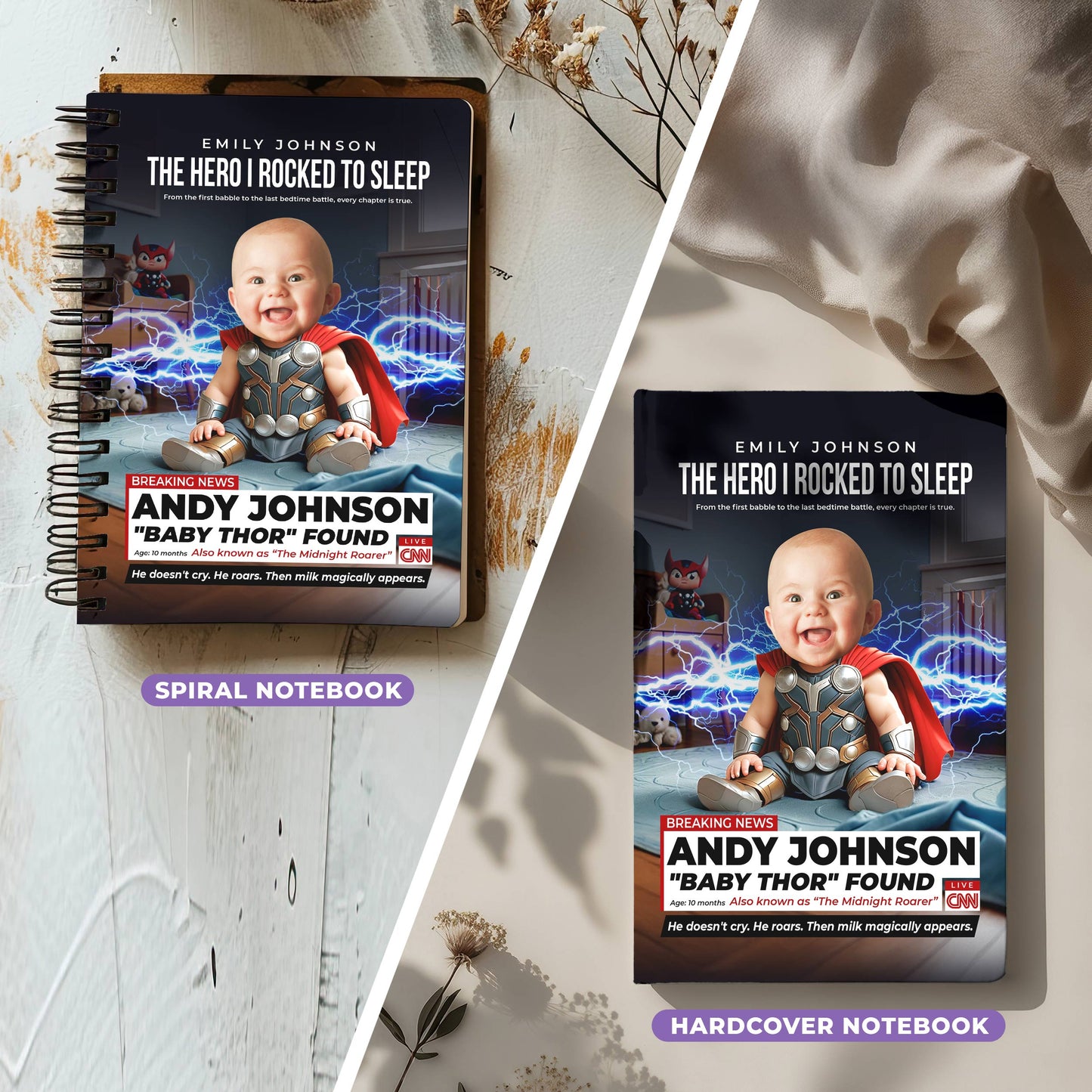 Personalized Baby Thor Notebook – Custom Superhero Baby Journal with Photo & Name
