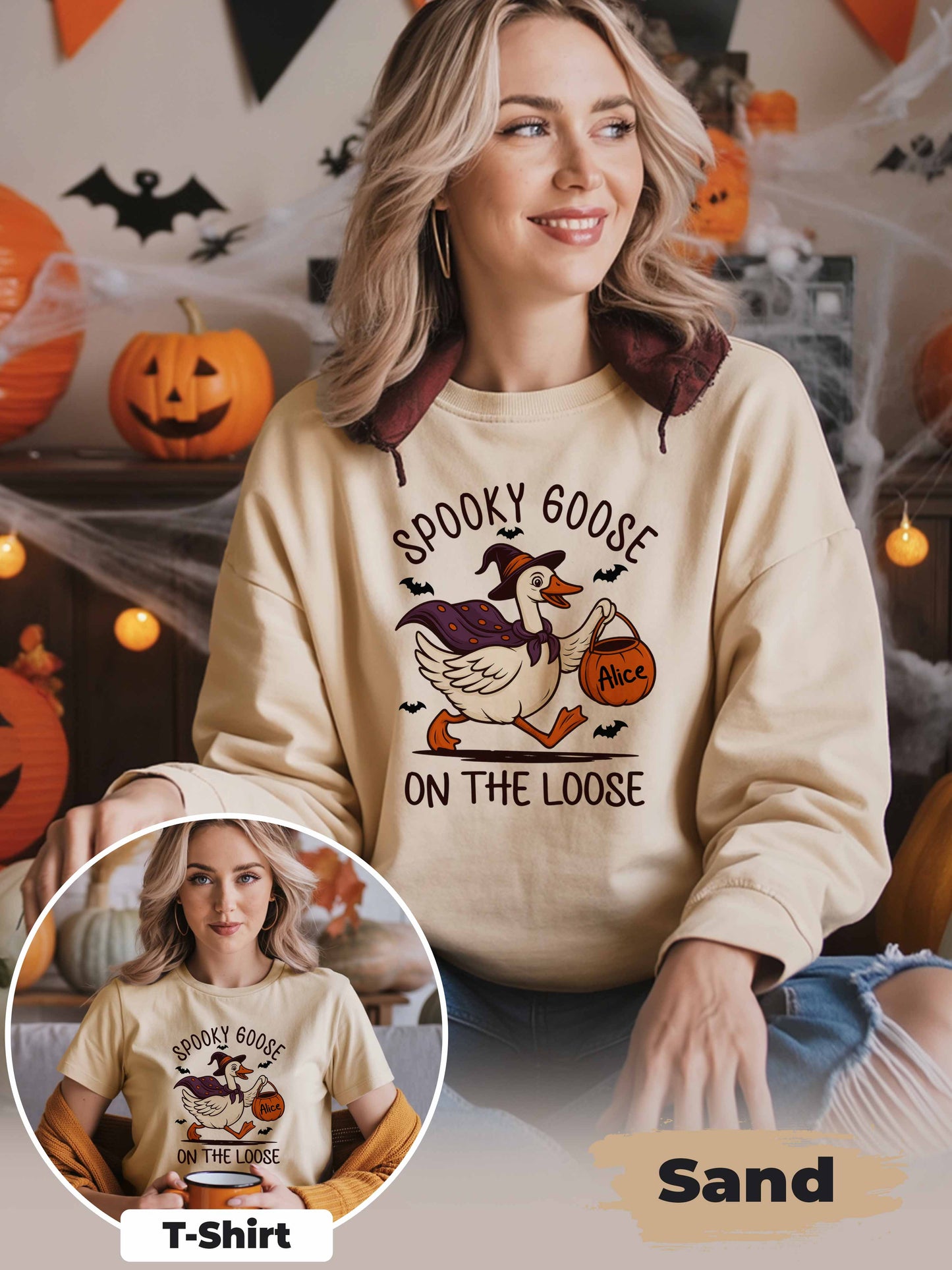 Spooky Goose On The Loose Sweatshirt – Personalized Halloween Shirt with Custom Name