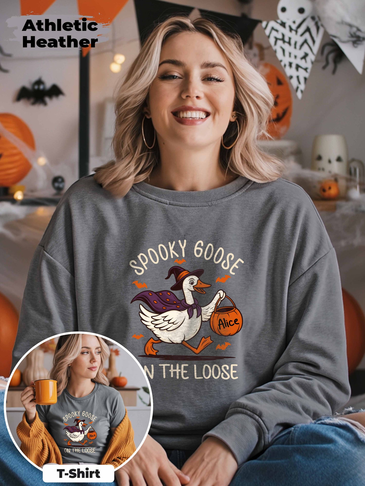 Spooky Goose On The Loose Sweatshirt – Personalized Halloween Shirt with Custom Name