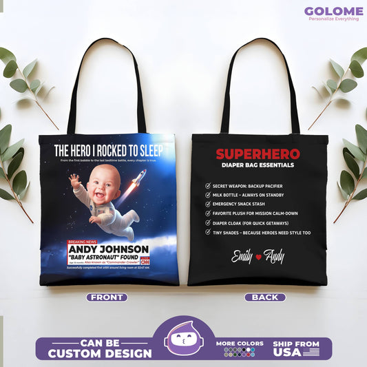 Personalized Baby Astronaut Tote Bag – Custom Name & Photo Diaper Gift