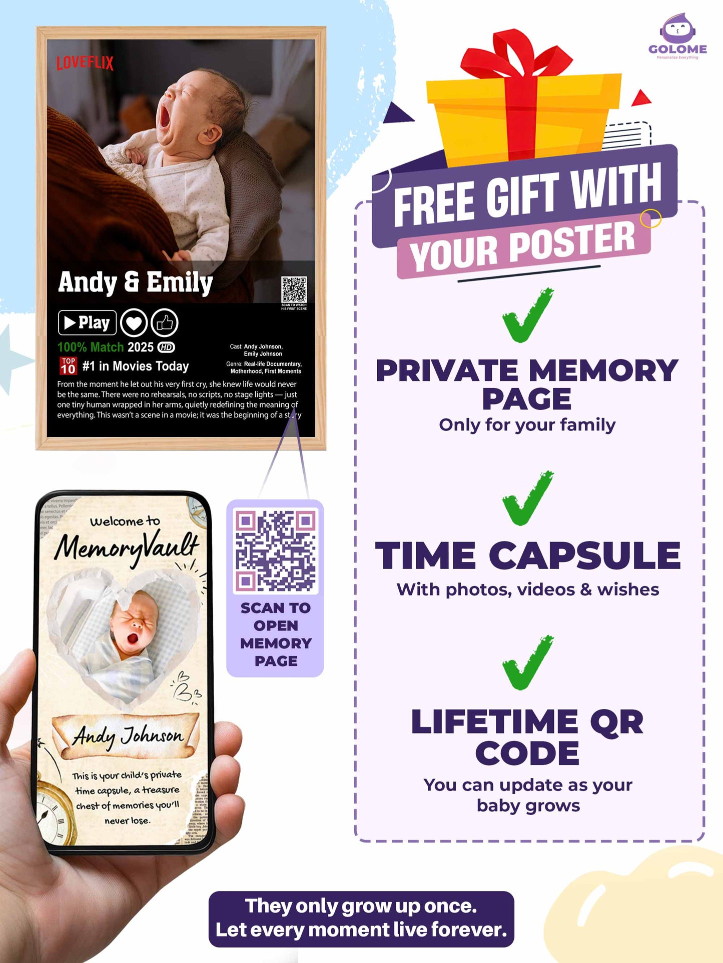 Baby Movie Poster – Custom Photo & Text – Funny Loveflix Style Canvas or Print