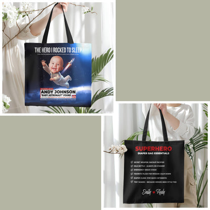 Personalized Baby Astronaut Tote Bag – Custom Name & Photo Diaper Gift
