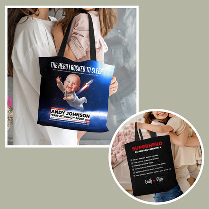 Personalized Baby Astronaut Tote Bag – Custom Name & Photo Diaper Gift
