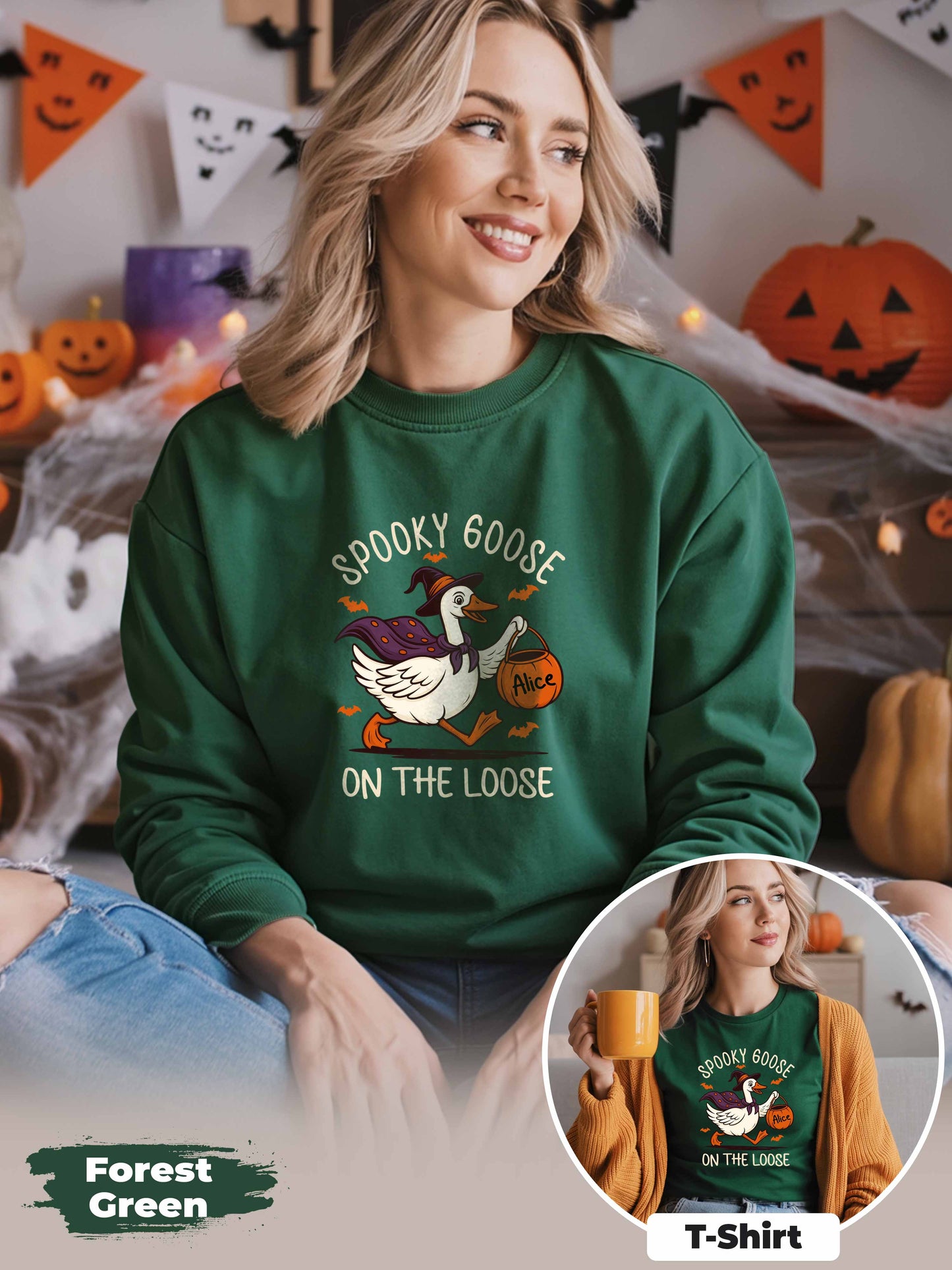 Spooky Goose On The Loose Sweatshirt – Personalized Halloween Shirt with Custom Name