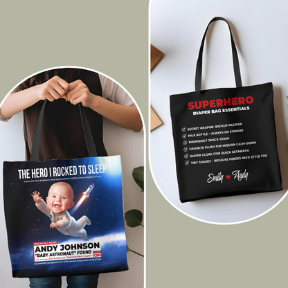 Personalized Baby Astronaut Tote Bag – Custom Name & Photo Diaper Gift