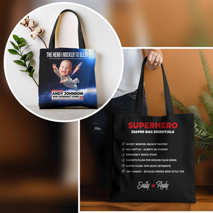 Personalized Baby Astronaut Tote Bag – Custom Name & Photo Diaper Gift