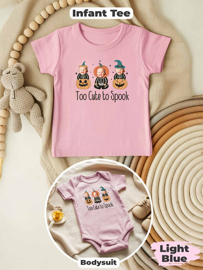 Personalized Baby “Too Cute To Spook” Halloween Outfit – Custom Photo Bodysuit & Infant Tee