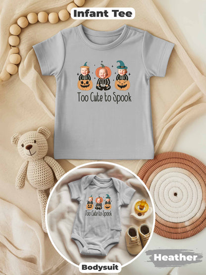 Personalized Baby “Too Cute To Spook” Halloween Outfit – Custom Photo Bodysuit & Infant Tee